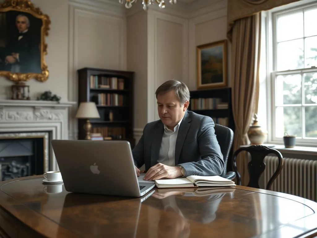Desk with reading glasses and papers