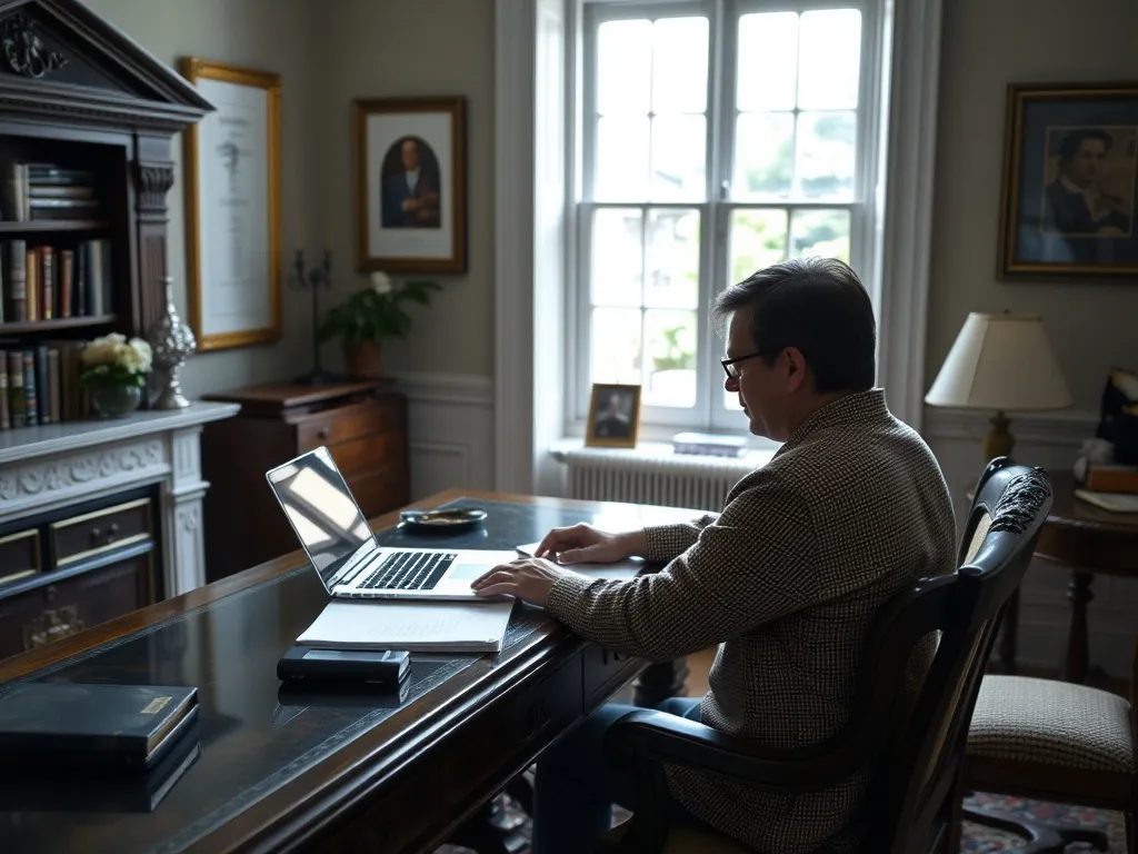 Desk with reading lamp